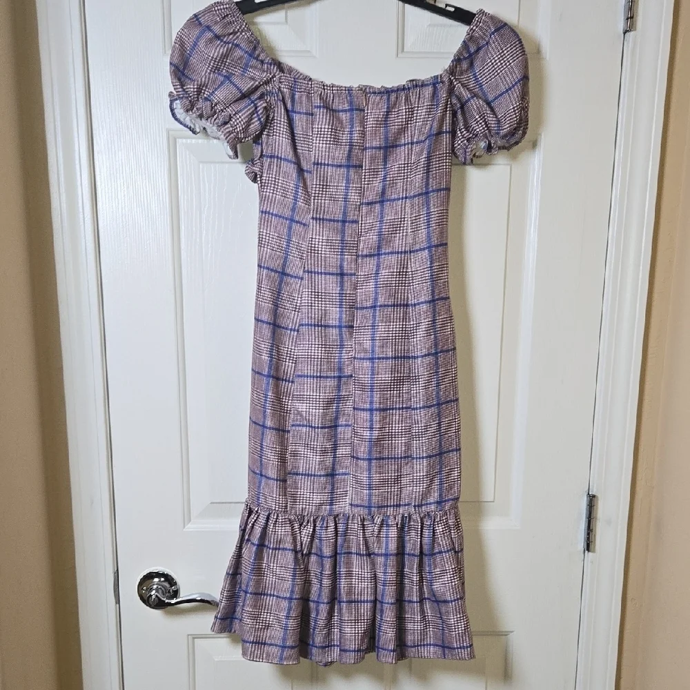 Y.SWAG SMALL & CLEVER Lil Off-Shoulder Midi Dress Naughty or Nice Plaid Flirty - Picture 10 of 10